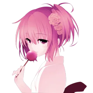🍭 anime, girl, cute, pink hair, candy apple, rose, illustration telegram sticker