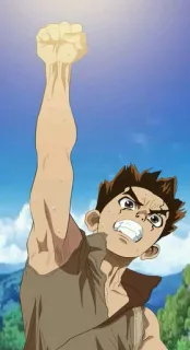✊ anime, pugno, determinazione, cartone animato, personaggio, pugno alzato, successo, forza telegram sticker