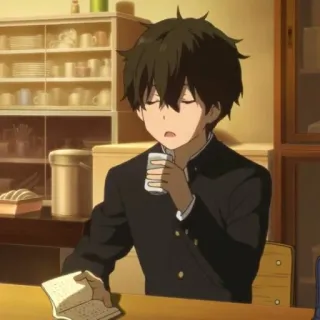 🎷 anime, boy, school uniform, drinking, cute, cartoon telegram sticker