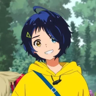 🌻 Ai Ohto Wonder Egg Priority アニメ, キャラクター, 女の子, ポートレート, 可愛い, アニメーション, 黄色, 青髪 telegram sticker