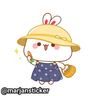 ❤️ @marjansticker кролик, мультфильм, милый, животное, шляпа, морковь, корзина, каваий telegram sticker