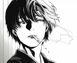 🖤 anime, smoking, cigarette, manga, monochrome whatsapp sticker