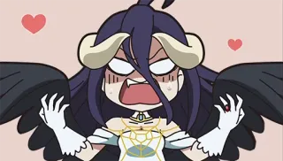🤬 Albedo Overlord anime, demon, wings, hearts, cute, chibi telegram sticker