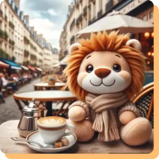 🩵 lew, kawa, kawiarnia, Paryż, latte art, pluszak whatsapp sticker