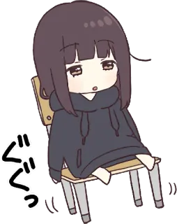 ☹️ ぐぐっ 애니메이션 소녀, 귀여운, 앉아있는, 의자, 일본 whatsapp sticker