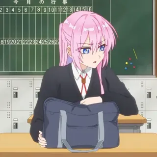 🌷 Anime, Mädchen, Schuluniform, Pinke Haare, Blaue Augen, Schüler, Klassenzimmer telegram sticker