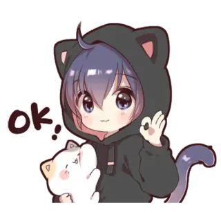 🌟 ok! 귀여운, 고양이, 애니메이션, ok, 카와이, SD캐릭터 telegram sticker