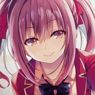 💕 gadis anime, tersenyum, mata merah, seragam sekolah, rambut panjang, ilustrasi, kartun telegram sticker