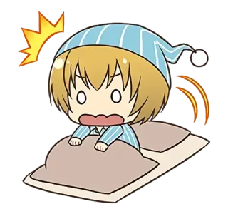 😯 Anime, Desenho animado, Sono, Cama, Chocado, Assustado, Chibi telegram sticker