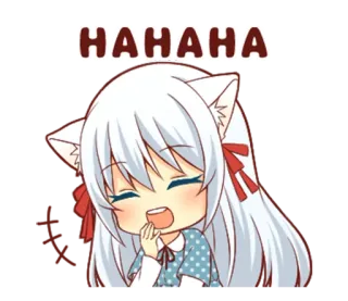 😄 HAHAHA Anime, Katzenmädchen, Gelächter, Chibi telegram sticker