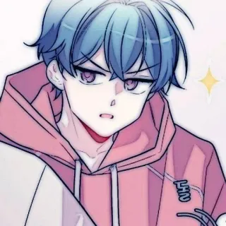 🤖 Anime, Jongen, Roze hoodie, Personage, Cartoon telegram sticker