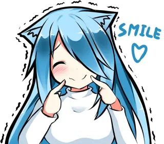 ☺️ SMILE ragazza anime, sorriso, orecchie da gatto, carina, capelli blu, kawaii whatsapp sticker