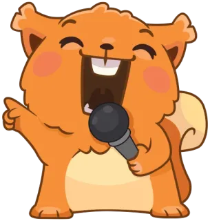 🎙 กระรอก, ร้องเพลง, ไมโครโฟน, การ์ตูน, สัตว์, น่ารัก telegram sticker