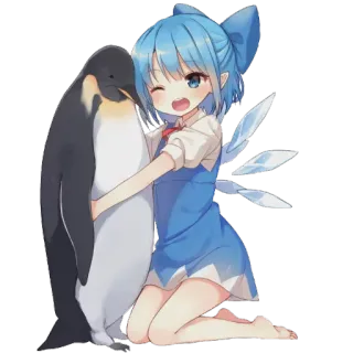 🐧 Cirno Touhou Project อนิเมะ, ผู้หญิง, นกเพนกวิน, น่ารัก, การ์ตูน telegram sticker