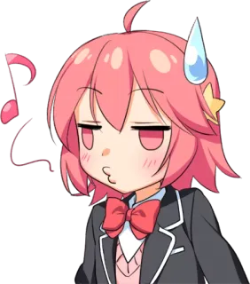 😑 anime, personage, roze haar, schattig, meisje, muzieknoot, emotie telegram sticker
