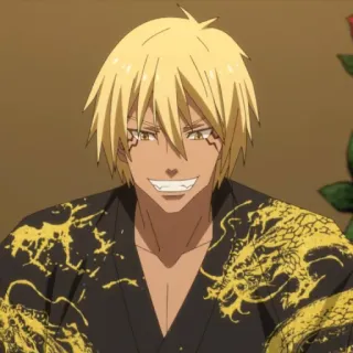 😁 animé, souriant, personnage, cheveux blonds telegram sticker
