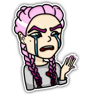 😭 dessin animé, fille, pleurs, triste, cheveux roses, illustration telegram sticker