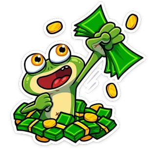 💸 rana, dinero, riqueza, dibujo animado, moneda, rico, verde telegram sticker