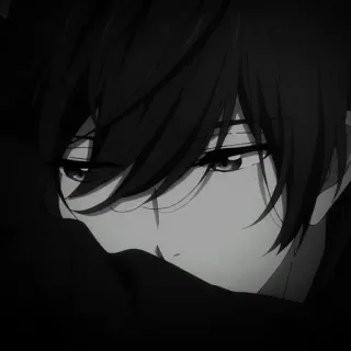 🌟 anime, manga, boy, sad, face, black and white telegram sticker