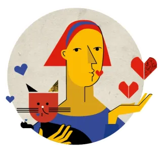 ❤️ femme, chat, coeurs, amour, illustration, géométrique, baiser, animal de compagnie whatsapp sticker