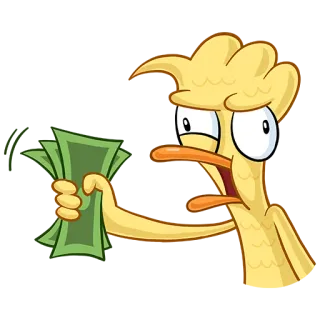 💸 만화, 오리, 돈, 현금, 탐욕, 웃긴, 노란색 telegram sticker