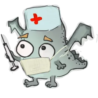 💉 ドラゴン, 看護師, 注射器, 医療, 漫画, ファンタジー telegram sticker