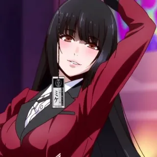 ☕️ Yumeko Jabami Kakegurui ミケ Anime, Mulher, cabelo preto, terno vermelho, Kakegurui, Yumeko Jabami telegram sticker