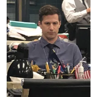 😐 Jake Peralta Brooklyn Nine-Nine Brooklyn Nine-Nine, Jake Peralta, cảnh sát, sĩ quan, bàn làm việc, công việc telegram sticker