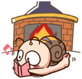 📖 Schnecke, Lesen, Kamin, Cartoon, süß, Buch, gemütlich telegram sticker