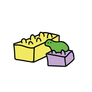 😀 Frosch, Bausteine, Spielzeug, grün, gelb, lila, Cartoon whatsapp sticker