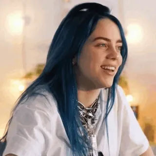 😐 Billie Eilish cantante, celebridad, pelo azul, música pop, músico telegram sticker