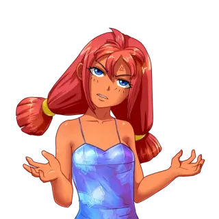 😠 chica anime, expresión, personaje, mujer, chica, pelo rojo, confundida telegram sticker