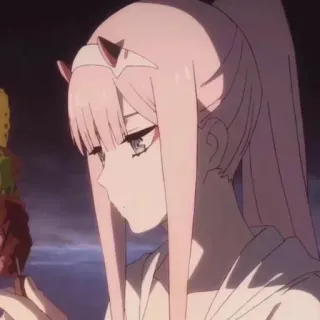 🍭 Zero Two Darling in the Franxx Anime, Zero Two, Darling in the Franxx, Cabelo rosa, Garota, Personagem telegram sticker