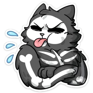 😜 gato, animal, esqueleto, dibujo animado, divertido, lindo whatsapp sticker