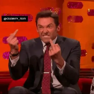 🖕 Hugh Jackman @CELEBRITY_TEXTI jari tengah, menyinggung, gestur, selebriti, aktor, kasar telegram sticker