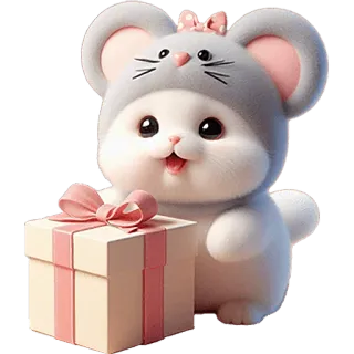 🎁 น่ารัก, สัตว์, ของขวัญ, หนู, การ์ตูน, ของขวัญ, โบว์ whatsapp sticker