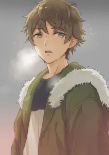 😕 Anime, Chłopak, Mężczyzna, Zima, Kreskówka, Ilustracja telegram sticker