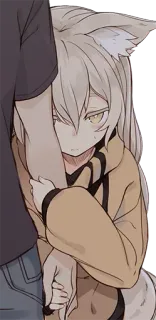 👀 Аниме, Девушка-лиса, Милый, Пара, Стеснительный, Уши, Каваий telegram sticker