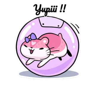 🥳 Yupiii !! chuột hamster, dễ thương, hồng, vui vẻ, kawaii, bong bóng, động vật, gặm nhấm telegram sticker