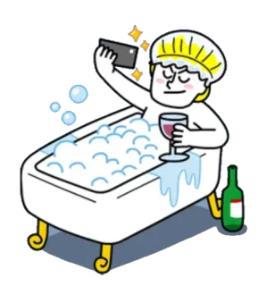 🛀 お風呂, ワイン, 泡, 自撮り, リラックス, アルコール, バスタブ, 漫画 telegram sticker