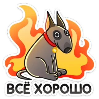 🔥 ВСЁ ХОРОШО chien, feu, dessin animé, russe, tout va bien, tout est bon whatsapp sticker
