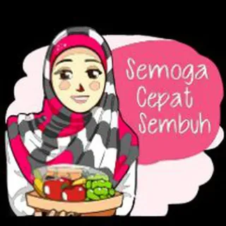 🤗 Semoga Cepat Sembuh выздоравливай, женщина, еда, хиджаб, молитва whatsapp sticker