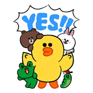 ✅ YES!! Line Friends, Pato, Oso, Conejo, Rana, Sí telegram sticker