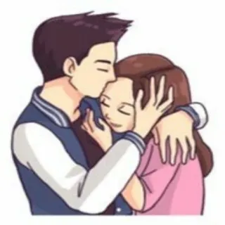 😗 pasangan, cinta, peluk, ciuman, romansa, kasih sayang, kartun whatsapp sticker
