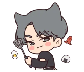 🍳 cat ears, cooking, egg, rice ball, octopus, spatula, cartoon telegram sticker
