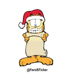 👌 Garfield Garfield, gato, desenho animado, Natal, feriado, gorro de Papai Noel telegram sticker