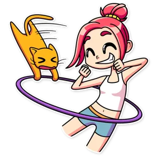 🎽 desenho animado, mulher, gato, hula hoop, exercício, fitness, ativo, diversão telegram sticker