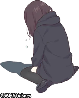 ☹️ @MHStickers аниме, девушка, грустно, толстовка, сидит, стикер telegram sticker