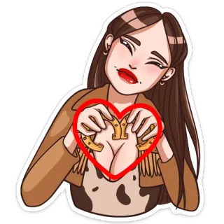 ❤️ Cartone animato, Donna, Cuore, Cowgirl, Ferro di cavallo whatsapp sticker