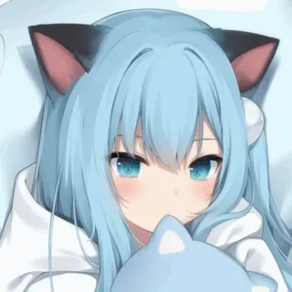 🎡 Anime, Fille, Oreilles de chat, Mignon, Cheveux bleus, Kawaii telegram sticker